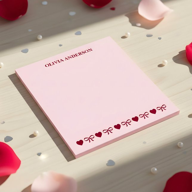 Bloc De Notas Burgundy Pink Hearts & Bows Valentines Day Custom (Subido por el creador)