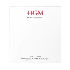 Bloc De Notas Business 3 Letra Monograma Rojo Blanco Blanco Negr