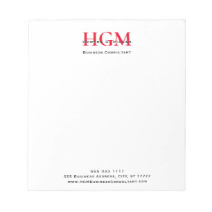 Bloc De Notas Business 3 Letra Monograma Rojo Blanco Blanco Negr