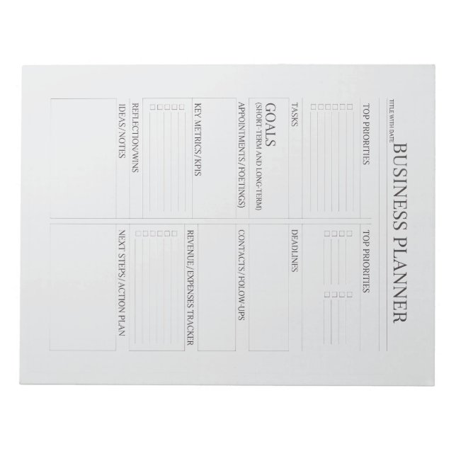 Bloc De Notas Business Planner Notepad | Productivity & Goal Set (Frente)