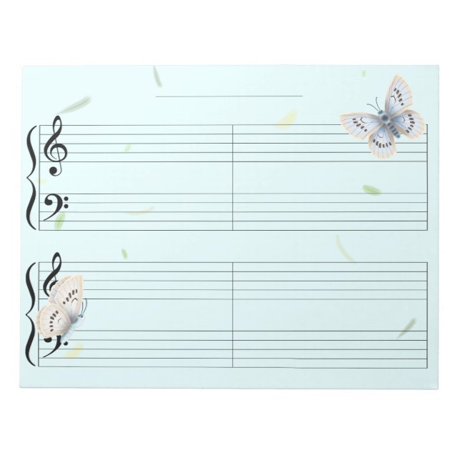 Bloc De Notas Butterfly Grand Staff Extra Wide Rule Kids Music (Frente)