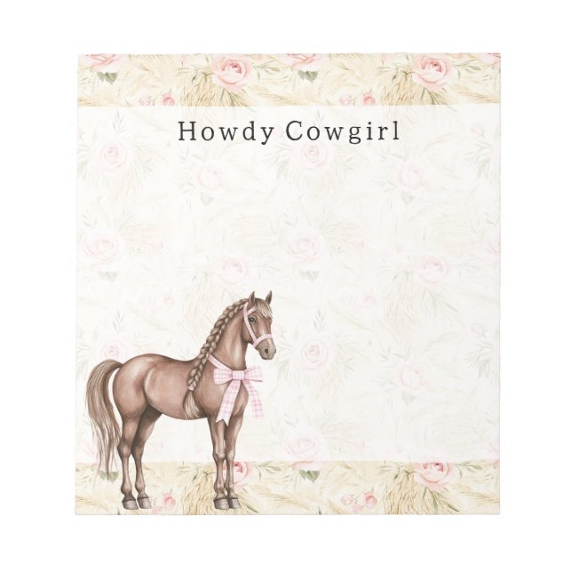 Bloc De Notas Caballo floral de crema rosa (Frente)