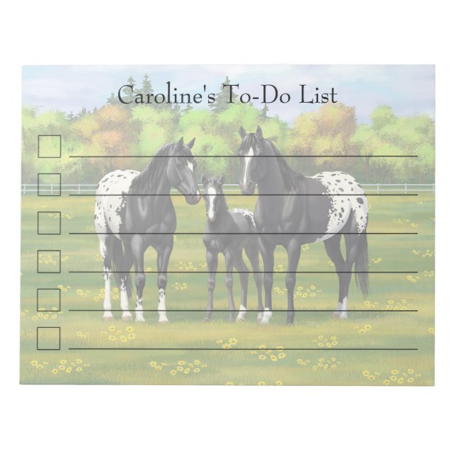 Bloc De Notas Caballos Appaloosa Negros En Pastel De Verano (Frente)
