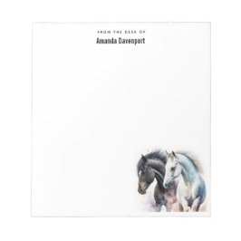 Bloc De Notas Caballos blancos y negros en acuarela