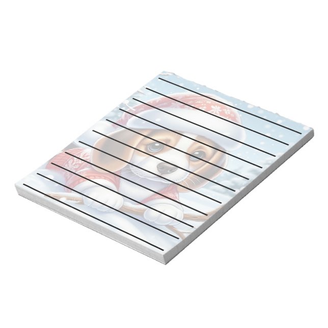 Bloc De Notas Cachorro Adorable de Beagle con Ropa de Navidad (Lado Izquierdo)