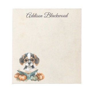 Bloc De Notas Cachorro Beagle Lindo Leyendo Libro Otoño Personal