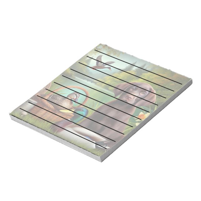 Bloc De Notas Cachorro de chocolate labrador en un lago con poll (Lado Izquierdo)