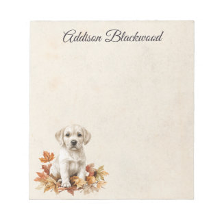 Bloc De Notas Cachorro Labrador Amarillo Hojas de Otoño Personal