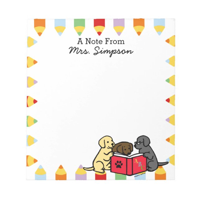 Bloc De Notas Cachorros de Labrador Personalizados Leyendo Notep (Frente)