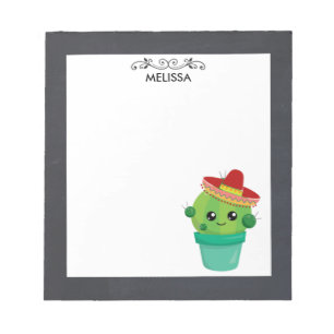 Bloc De Notas Cactus redondos felices con un sombrero rojo