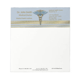 Bloc De Notas Caduceo Azul Claro de Falso Oro con Rayas