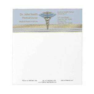 Bloc De Notas Caduceo Azul Claro Médico Franjas de Hoja de Oro F