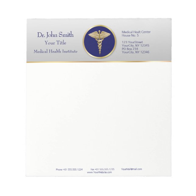 Bloc De Notas Caduceto médico profesional Gold Blue (Frente)