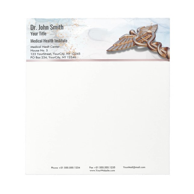 Bloc De Notas Caduceus Copper Rose Gold Luxury Medical Marble (Frente)