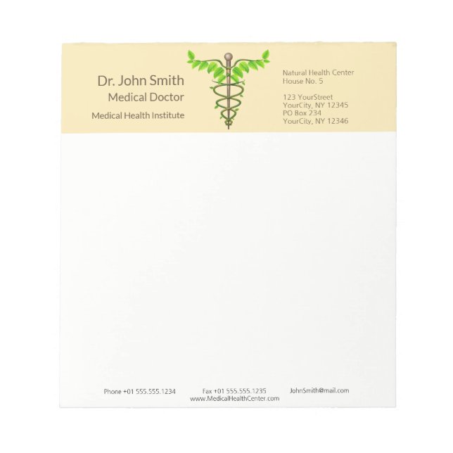 Bloc De Notas Caducto médico alternativo Verde deja beige (Frente)