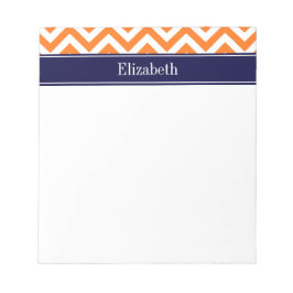Bloc De Notas Calabaza Naranja Grande Chevron Azul Marino Monogr