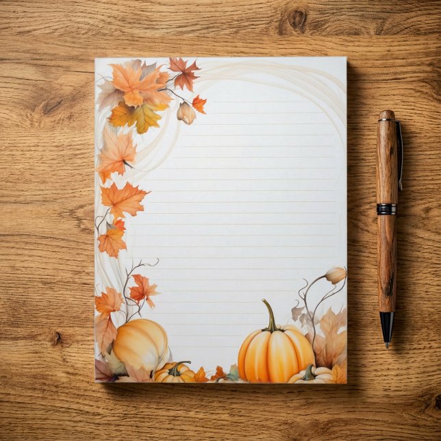 Bloc De Notas Calabazas de otoño/otoño y almohadilla de notas al (Autumn / Fall pumpkins and leaves lined note pad)
