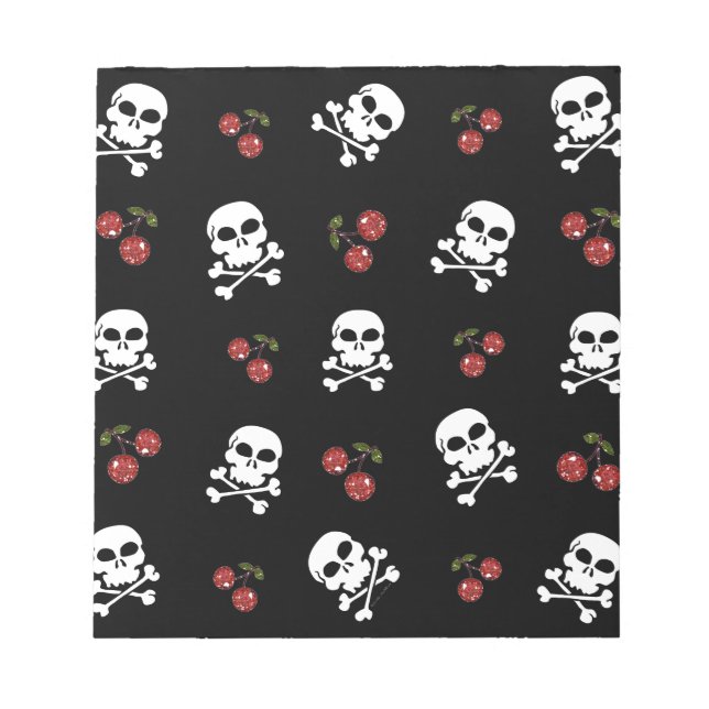 Bloc De Notas Calaveras y cerezas rocosas de RAB en negro (Frente)