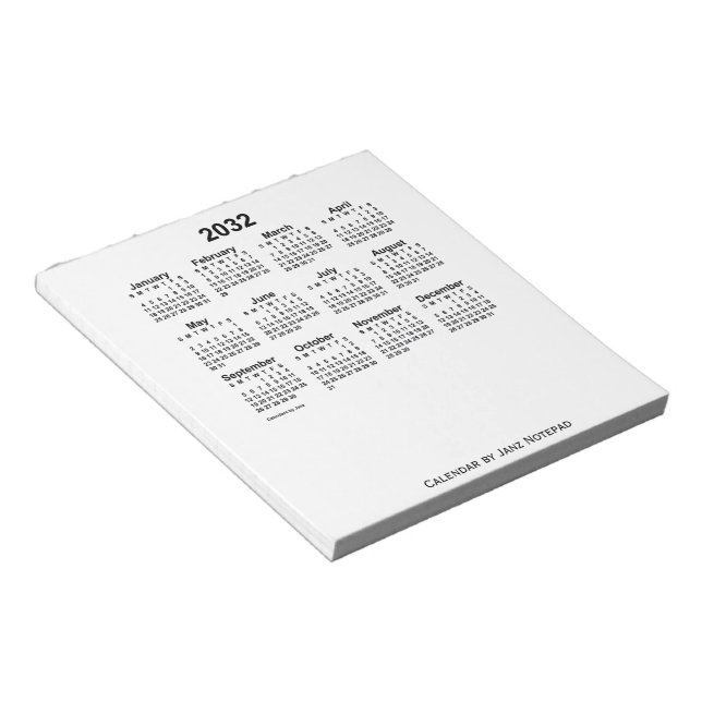 Bloc De Notas Calendario Blanco 2032 de Janz Notepad (Lado Derecho)