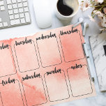 Bloc De Notas Calendario de lavado de color de agua de planner s<br><div class="desc">Colores de coral de acuarela con días negros de la semana.</div>