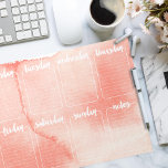 Bloc De Notas Calendario de lavado de color de agua de planner s<br><div class="desc">Colores de coral de color acuático con días de la semana cubiertos de blanco.</div>