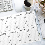 Bloc De Notas Calendario de planeamiento semanal simple blanco d<br><div class="desc">Guión blanco y negro guión de planner semanal de notas 1/4" días alineados de la semana.</div>