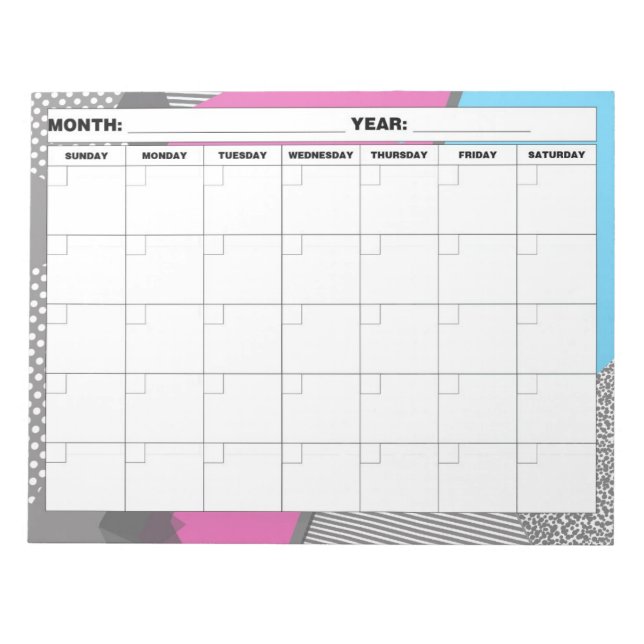 Bloc De Notas Calendario geométrico en blanco de los años 80 (Frente)