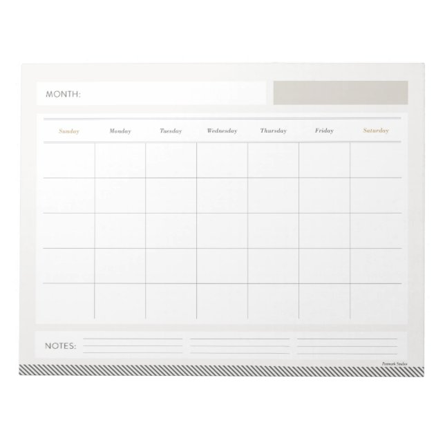 Bloc De Notas Calendario mensual (Frente)