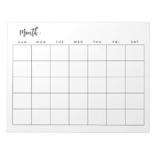 Bloc De Notas Calendario mensual en blanco
