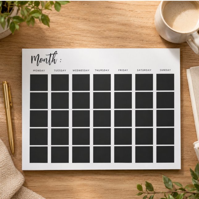 Bloc De Notas Calendario mensual en blanco  (Blank monthly calendar notepad)