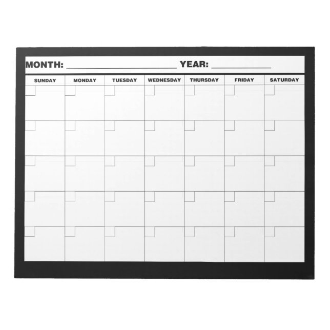 Bloc De Notas Calendario mínimo en blanco (Frente)