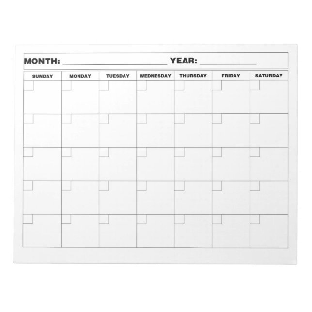 Bloc De Notas Calendario mínimo en blanco (Frente)