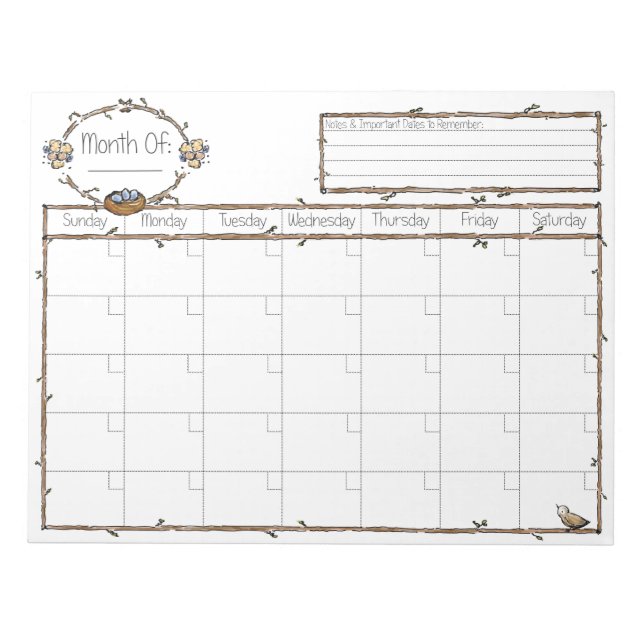 Bloc De Notas Calendario para Rellenar (Frente)