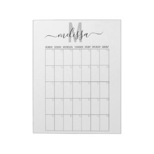 Bloc De Notas Calendario Planificador de Monograma de Mes en Bla