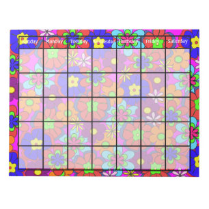 Bloc De Notas Calendario retro de las flores del hippy