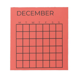 Bloc De Notas Calendario rojo no fechado de diciembre para el pl