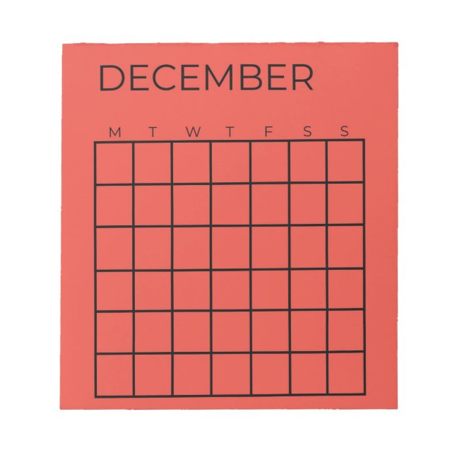 Bloc De Notas Calendario rojo no fechado de diciembre para el pl (Frente)