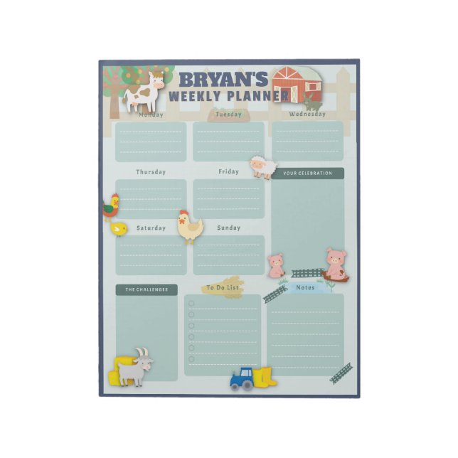 Bloc De Notas Calendario semanal con imágenes de granja (Lado Izquierdo)