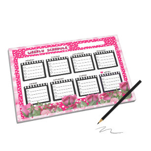 Bloc De Notas Calendario semanal con rosas rosas rosas rosas