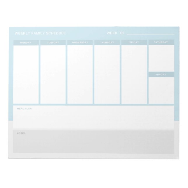 Bloc De Notas Calendario semanal de familia (Frente)