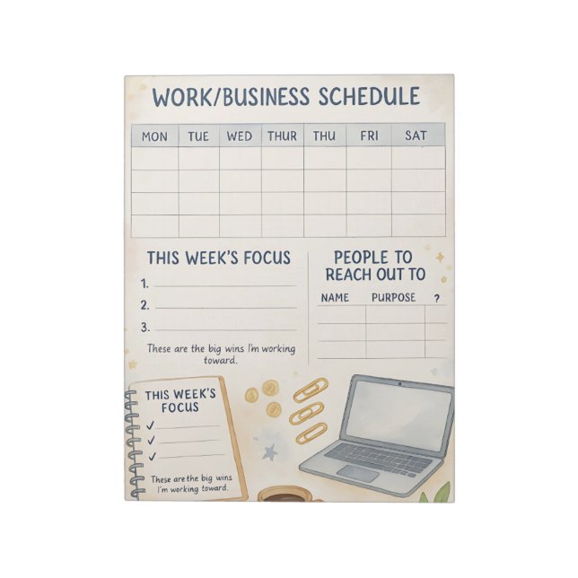 Bloc De Notas Calendario semanal de trabajo y negocios (Lado Izquierdo)