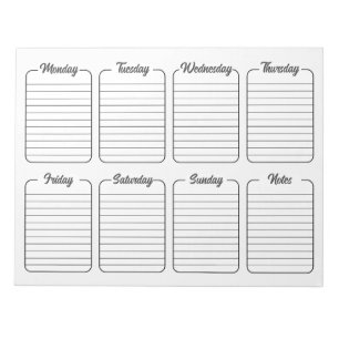 Bloc De Notas Calendario simple de planificación semanal de limp