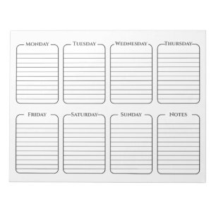 Bloc De Notas Calendario simple de planificación semanal de limp