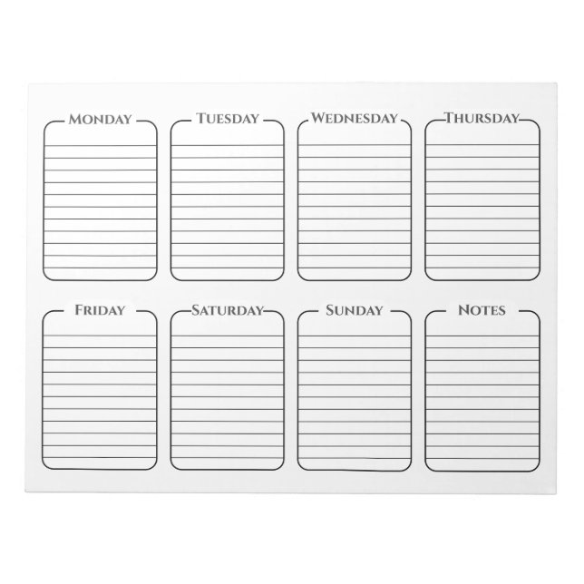 Bloc De Notas Calendario simple de planificación semanal de limp (Frente)