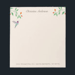 Bloc De Notas California Hummingbird<br><div class="desc">Unique notepad featuring a hand-painted Anna's Hummingbird and flowery branches. Anna's Hummingbird can be found year-round resident in California,  breeding in winter and nesting during the rainy season in gardens and parks to chaparral,  frequenting feeders and native plants.</div>