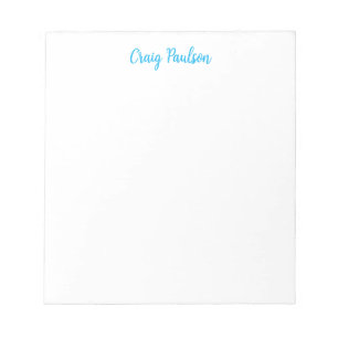 Bloc De Notas Caligrafía Única Minimalista Azul Blanco Tu Nombre