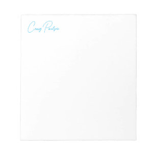 Bloc De Notas Caligrafía Única Minimalista Azul Blanco Tu Nombre