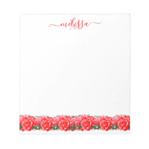 Bloc De Notas Cama Rosa Roja De Rosas Monograma Notepad