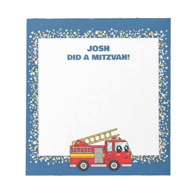 Bloc De Notas Camión azul FirefIghter de bomberos Mitzvah person (Frente)