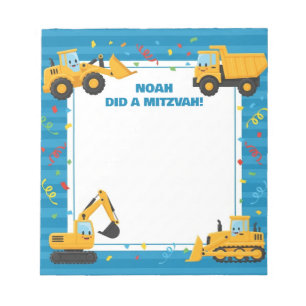 Bloc De Notas Camiones de construcción azules Mitzvah personaliz
